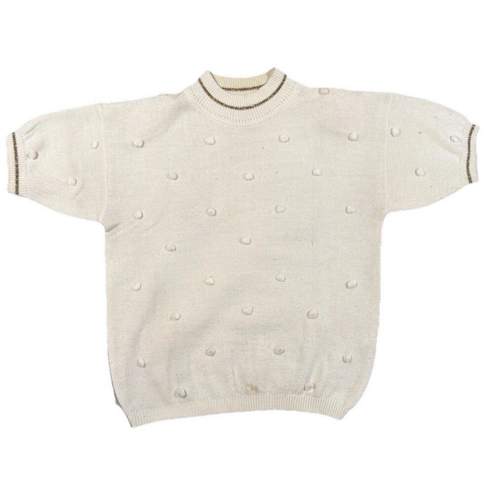 Vintage White Stag Short Sleeve Women's Sweater Dots M 8-10 Cottagecore READ